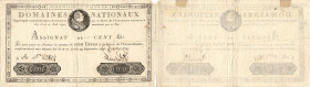 ASSIGNATS
Domaines nationaux : 100 livres à l'effigie royale (19 juin 1791)
1791 - TTB 40 (TTB+)
Rare ! - colle ancienne au dos


LA 140, PI # A...