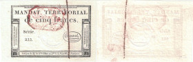 ASSIGNATS
Monnaies auxiliaires : Mandat territorial de 5 Francs, 3e émission avec cachet rouge (21 fructidor An VI)
An VI - UNC 64 (NEUF)
Rare !
...
