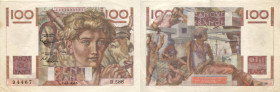 BANQUE DE FRANCE - XXe SIÈCLE
100 FRANCS (JEUNE PAYSAN) filigrane inversé
1954 - TTB 40 (TTB+)
4-3 (D.588), Assez Rare !
D.588

FA 28bis, PI # 1...