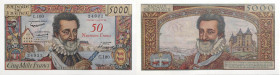 BANQUE DE FRANCE - XXe SIÈCLE50 NF SUR 5.000 FRANCS (HENRI IV)1959 - SUP 58 (SUP)5-3, Très Rare !! - presséC.100FA 54, PI # 139 - PAPIER - BANK OF FRA...