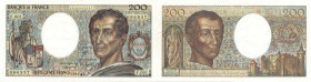 BANQUE DE FRANCE - XXe SIÈCLE200 FRANCS (MONTESQUIEU)1981 - TTB 45 (TTB++)F.001, fauté impression décaléeF.001FA 70, PI # 155 - PAPIER - BANK OF FRANC...