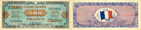 BILLETS DU TRÉSOR & ÉMISSIONS PROVISOIRES500 FRANCS, impression U.S. (drapeau, 1re émission)1944 - SPL 62 (SPL)Rare en l'état !FA VF 21, PI # 119 - PA...