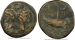 GAUL. Nemausus. Augustus (27 BC-AD 14), with Marcus Agrippa (died 12 BC). AE dupondius (28mm, 12h). NGC VF. Ca. AD 10-14. IMP / DIVI•F, laureate head ...
