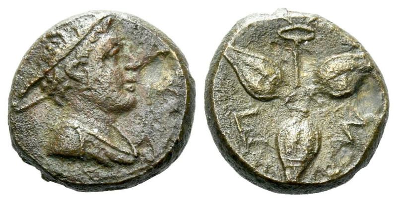 Lucania, Metapontum Bronze circa 225-200, Æ 12.00 mm., 1.71 g.
Head of Hermes r...