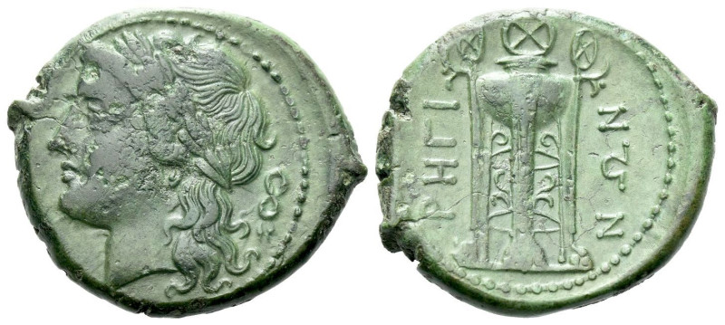 Bruttium, Rhegium Bronze circa 260-215, Æ 22.00 mm., 8.36 g.
Laureate head of A...