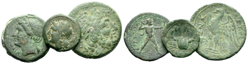 Bruttium, The Brettii Large lot of 3 Bronzes circa 216-214, Æ , 12.99 g.
Large ...