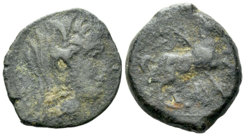 Sicily, Morgantina Bronze circa 214-210, Æ 21.00 mm., 7.70 g.
Veiled and wreath...