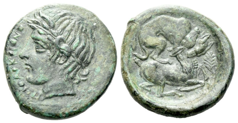 Sicily, Piakos Hemilitra work of the "Maestro della foglia" circa 410, Æ 20.00 m...