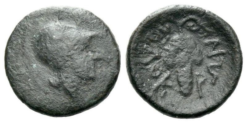 Locri Opuntii, Locris Bronze IV-II century, Æ 12.00 mm., 1.29 g.
Helmeted head ...