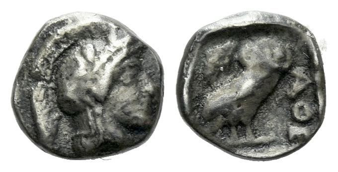 Attica, Athens Hemiobol circa 454-404, AR 7.00 mm., 0.35 g.
Helmeted head of At...