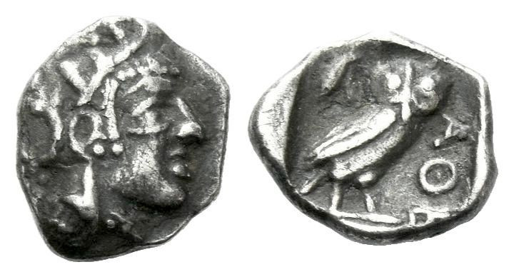 Attica, Athens Hemiobol circa 421-415, AR 7.00 mm., 0.34 g.
Head of Athena r., ...