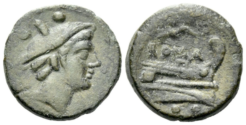 Sextans "light series" circa 211-208, Æ 18.10 mm., 4.67 g.
Head of Mercury r.; ...