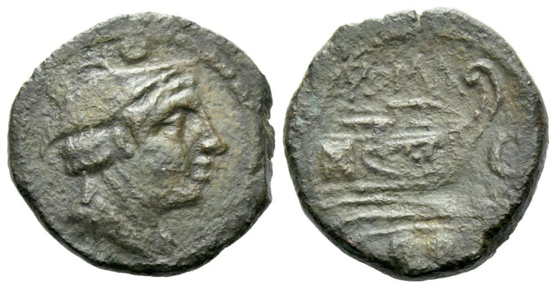 Sextans circa 211-208, Æ 18.30 mm., 4.31 g.
Head of Mercury r.; above, two pell...