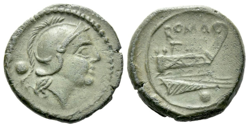 Staff and club series Uncia circa 208, Æ 17.10 mm., 3.49 g.
Helmeted head of Ro...