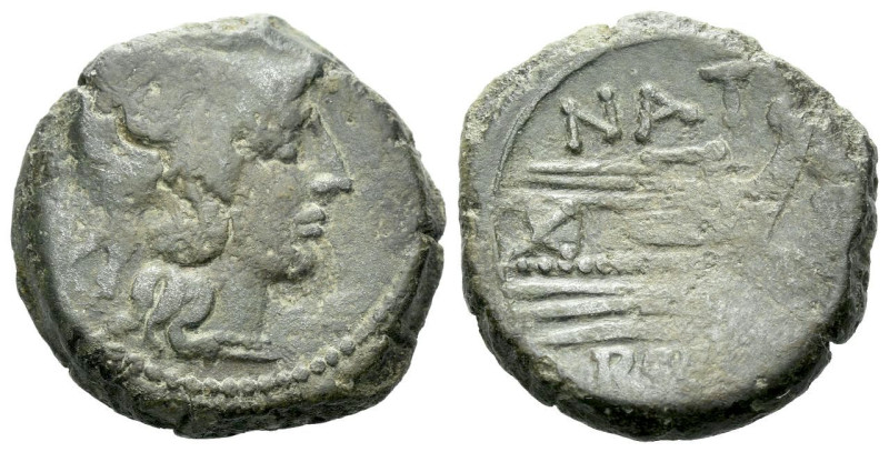 Pinarius Natta. Triens circa 155, Æ 19.90 mm., 7.83 g.
Helmeted head of Minerva...