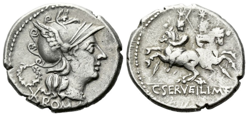 C. Serveilius M. f. Denarius circa 136, AR 18.50 mm., 3.85 g.
Helmeted head of ...