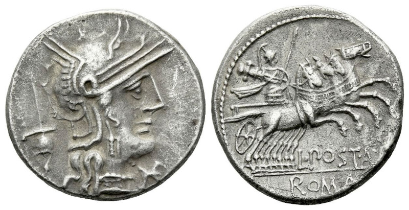 L. Postumius Albinus. Denarius circa 131, AR 18.50 mm., 3.75 g.
Helmeted head o...