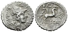 L. Licinius Crassus, Cn. Domitius Ahenobarbus and associates. Denarius serratus circa 118