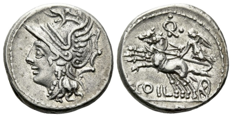 C. Coelius Caldus. Denarius circa 104, AR 18.00 mm., 3.87 g.
Helmeted head of R...