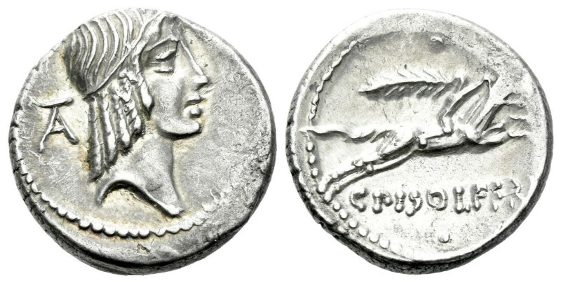 C. Piso L.f. Frugi. Denarius circa 61, AR 16.50 mm., 3.80 g.
Head of Apollo r.,...