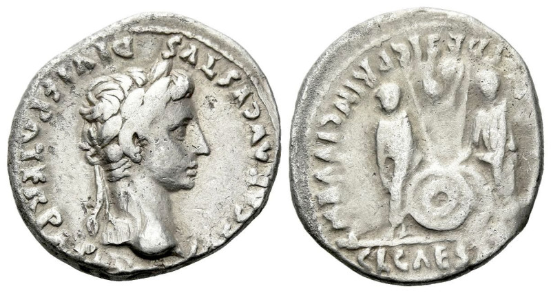 Octavian as Augustus, 27 BC – 14 AD Denarius Lugdunum circa 2 BC - AD 4, AR 19.0...
