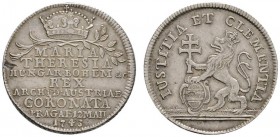 Römisch-Deutsches Reich 
 Haus Habsburg 
 Maria Theresia 1740-1780 
 Jetonartige Silbermedaille 1743 unsigniert, auf ihre böhmische Krönung zu Prag...