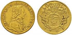 Römisch-Deutsches Reich 
 Salzburg, Erzbistum 
 Hieronymus Graf von Colloredo 1772-1803 
 Dukat 1781. Zöttl 3146, Probszt 2396, Fr. 880. 3,47 g
 m...
