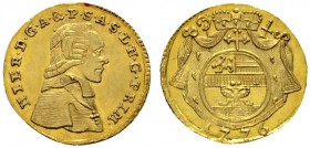 Römisch-Deutsches Reich 
 Salzburg, Erzbistum 
 Hieronymus Graf von Colloredo 1772-1803 
 1/4 Dukat 1776. Zöttl 3174, Probszt 2419, Fr. 883. 0,88 g...