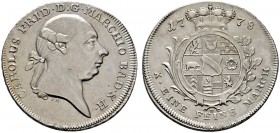 Altdeutsche Münzen und Medaillen 
 Baden-Durlach 
 Karl Friedrich 1746-1811 
 Konventionstaler 1778. Wiel. 716, Dav. 1935.
 selten in dieser Erhal...