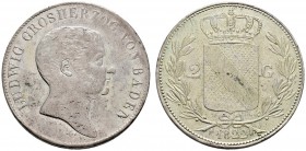 Altdeutsche Münzen und Medaillen 
 Baden-Durlach 
 Ludwig 1818-1830 
 Doppelgulden 1822. AKS 54, J. 32, Thun 17, Kahnt 20.
 minimale Schrötlingsfe...