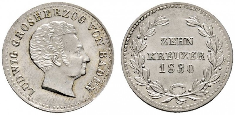 Altdeutsche Münzen und Medaillen 
 Baden-Durlach 
 Ludwig 1818-1830 
 10 Kreu...