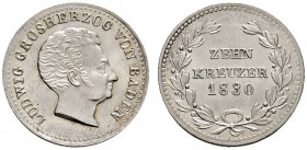 Altdeutsche Münzen und Medaillen 
 Baden-Durlach 
 Ludwig 1818-1830 
 10 Kreuzer 1830. AKS 57, J. 40.
 Prachtexemplar, Stempelglanz