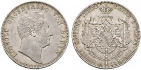Altdeutsche Münzen und Medaillen 
 Baden-Durlach 
 Leopold 1830-1852 
 Doppelter Vereinstaler 1852. Var.: achtstrahlige Sternchen in der Umschrift....