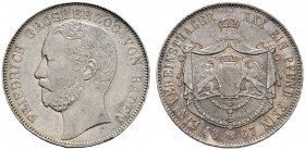 Altdeutsche Münzen und Medaillen 
 Baden-Durlach 
 Friedrich I. 1852-1907 
 Vereinstaler 1867. AKS 124, J. 85, Thun 31, Kahnt 37.
 feine Patina, s...
