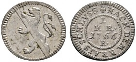 Altdeutsche Münzen und Medaillen 
 Bamberg, Bistum 
 Adam Friedrich von Seinsheim 1757-1779 
 Kreuzer 1766 -Nürnberg-. Krug 418, Heller 391,
 Helm...