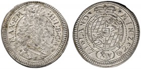 Altdeutsche Münzen und Medaillen 
 Bayern 
 Maximilan II. Emanuel 1679-1726 
 15 Kreuzer 1702. Landmünze. Hahn 192, Witt. 1677 Anm. -Walzenprägung-...