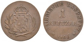 Altdeutsche Münzen und Medaillen 
 Bayern 
 Maximilian I. Joseph 1806-1825 
 Cu- 1Kreuzer 1806. Für Tirol. Mit Kettenrand. AKS 54, J. 1b.
 seltene...