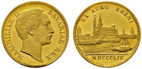 Altdeutsche Münzen und Medaillen 
 Bayern 
 Maximilian II. Joseph 1848-1864 
 Rheingolddukat 1854. Büste nach rechts / Teilansicht von Speyer mit r...