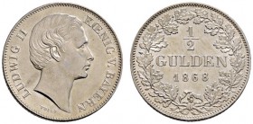 Altdeutsche Münzen und Medaillen 
 Bayern 
 Ludwig II. 1864-1886 
 1/2 Gulden 1868. AKS 180, J. 102.
 fast Stempelglanz