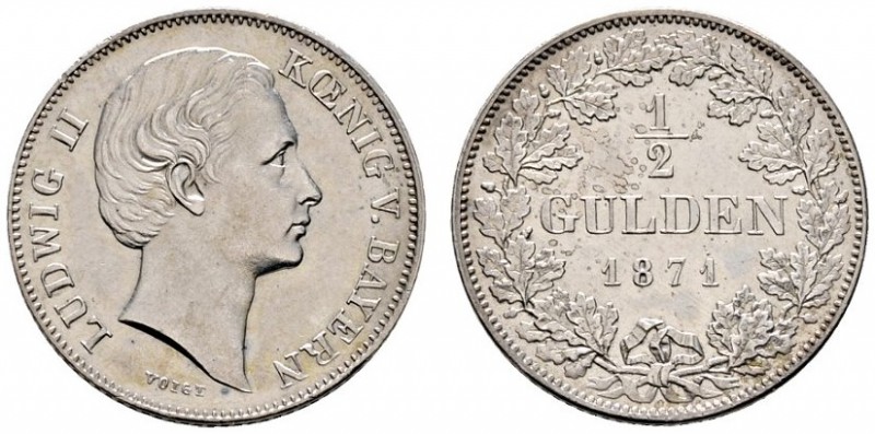 Altdeutsche Münzen und Medaillen 
 Bayern 
 Ludwig II. 1864-1886 
 1/2 Gulden...