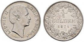 Altdeutsche Münzen und Medaillen 
 Bayern 
 Ludwig II. 1864-1886 
 1/2 Gulden 1871. AKS 180, J. 102.
 vorzüglich-Stempelglanz