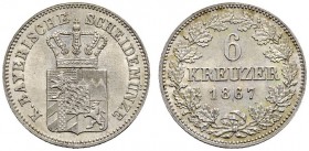 Altdeutsche Münzen und Medaillen 
 Bayern 
 Ludwig II. 1864-1886 
 6 Kreuzer 1867. AKS 181, J. 98.
 selten-besonders dieser Jahrgang, Prachtexempl...