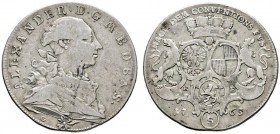 Altdeutsche Münzen und Medaillen 
 Brandenburg-Ansbach 
 Alexander 1757-1791 
 1/2 Konventionstaler 1765 -Schwabach-. Stempel von Götzinger. Slg. W...