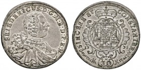 Altdeutsche Münzen und Medaillen 
 Brandenburg-Bayreuth 
 Friedrich 1735-1763 
 30 Kreuzer (1/2 Gulden) 1735 -Bayreuth-. Brustbild im Harnisch mit ...