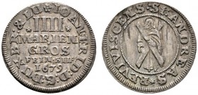 Altdeutsche Münzen und Medaillen 
 Braunschweig-Calenberg-Hannover 
 Johann Friedrich 1665-1679 
 4 Ausbeute-Mariengroschen 1679 -Clausthal-. St. A...