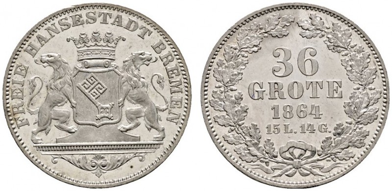 Altdeutsche Münzen und Medaillen 
 Bremen, Stadt 
 36 Grote 1864. AKS 2, J. 25...