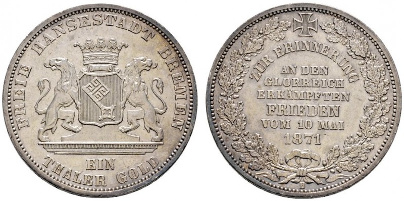 Altdeutsche Münzen und Medaillen 
 Bremen, Stadt 
 Siegestaler 1871 B. AKS 17,...