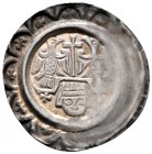 Altdeutsche Münzen und Medaillen 
 Donauwörth, königliche Münzstätte 
 Heinrich VI. 1190-1197 
 Brakteat. Zwei einander zugewandte Adler, zwischen ...
