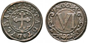Altdeutsche Münzen und Medaillen 
 Dülmen, Stadt 
 Cu-6 Pfennig 1622. Weing. 189.
 winziges Zainende, vorzüglich