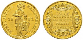Altdeutsche Münzen und Medaillen 
 Hamburg, Stadt 
 Dukat 1867 -Hannover-. AKS 11, J. 93b, Gaed. 249d, Fr. 1142. 3,49 g
 winzige Kratzer, vorzüglic...